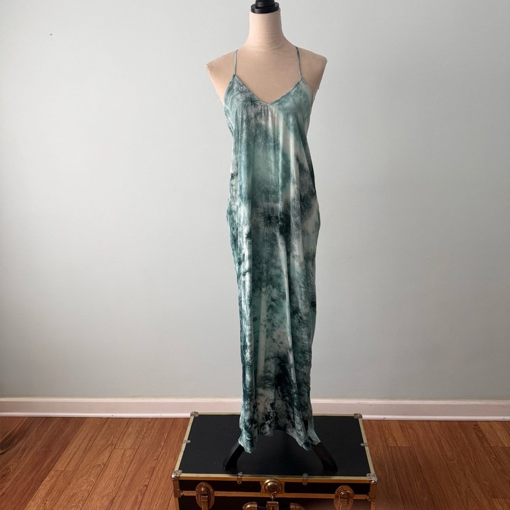 💙🌊 Love Stitch Tie Dye Open Back Maxi Dress M Draped Coastal Boho - Picture 2 of 13